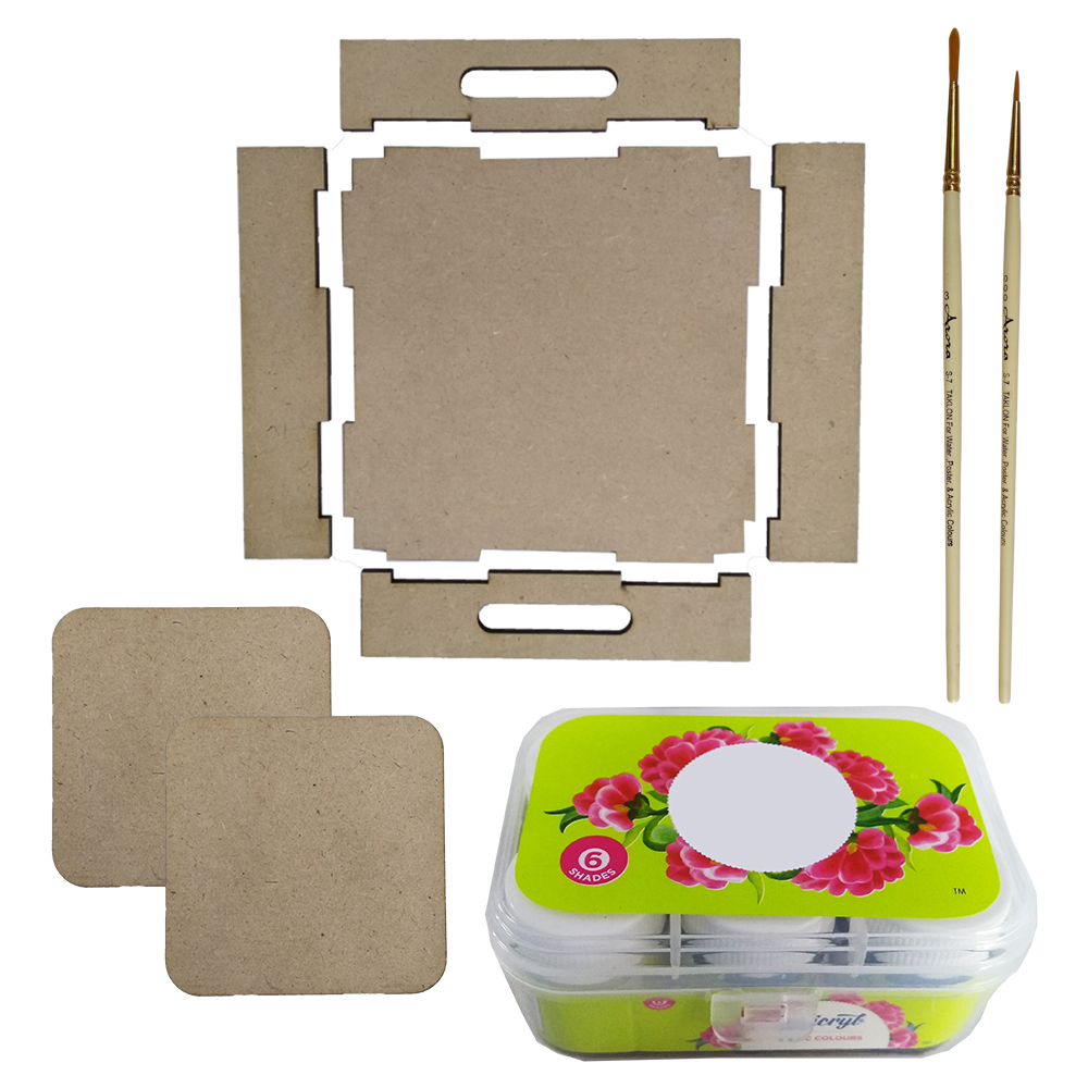 Gond art on MDF Tray with square Tea coasters DIY Kit by Penkraft